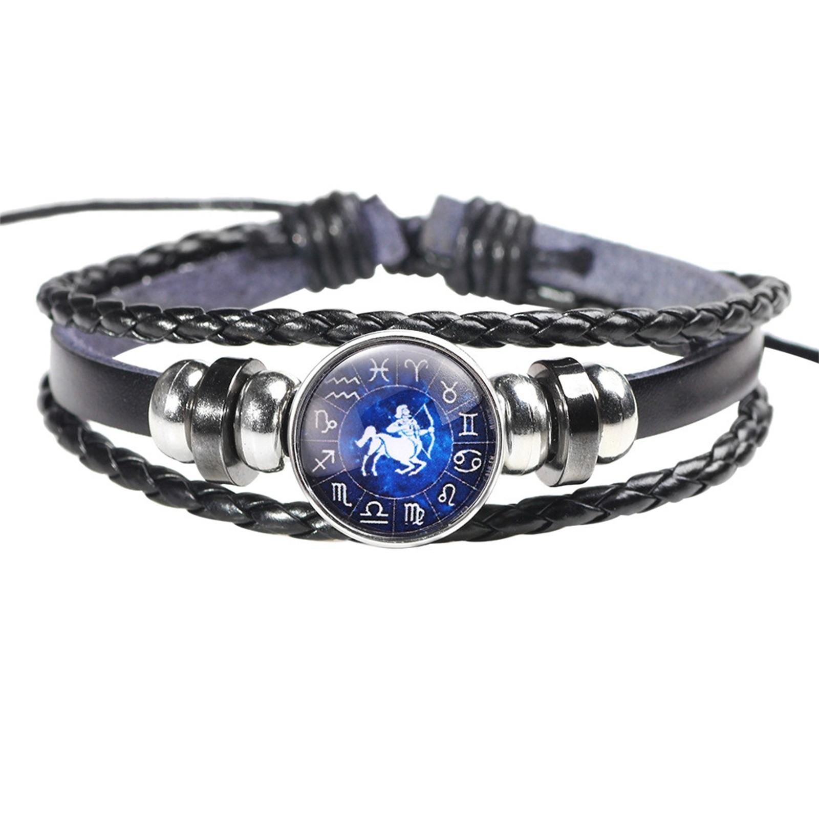 thumbnail image 2 of Moda Hombres Mujeres Constelación 12 Signo del Zodiaco Pulseras Punk Tejido de cuero, 2 of 2